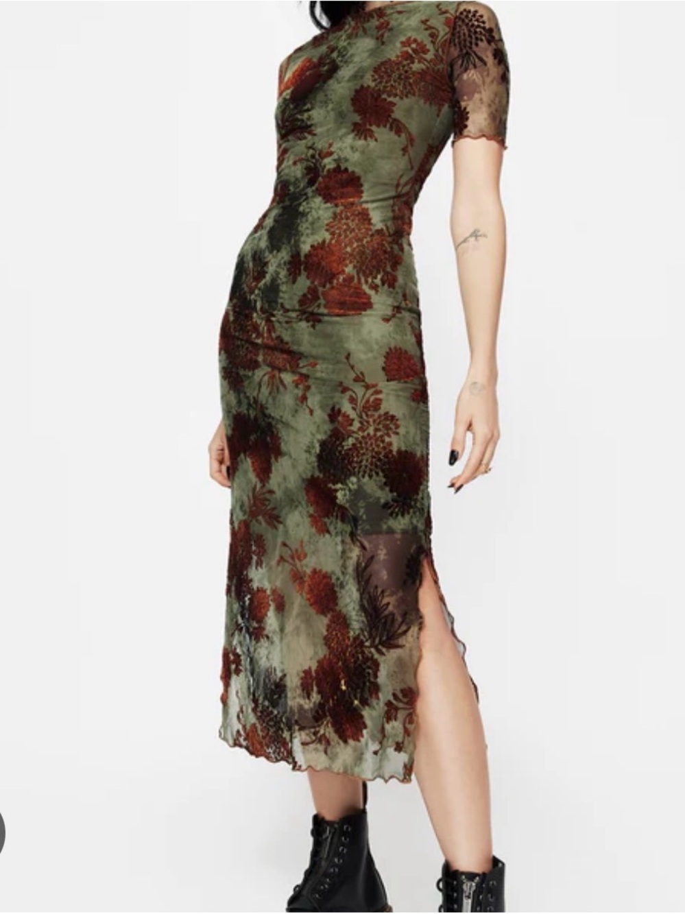 Disturbia Floral Mesh Midi Dress, XS/S